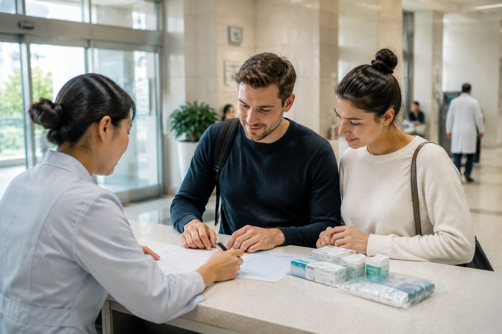 hospital discharge process China for foreigners - medical illustration