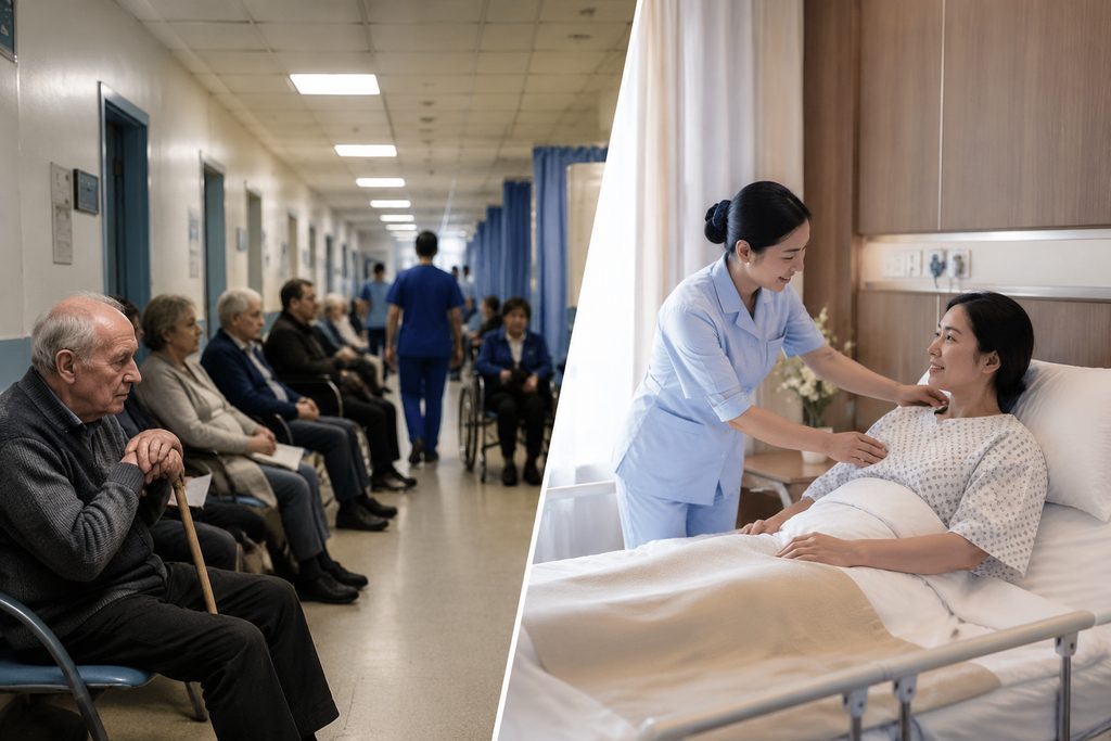 cost of private surgery China vs NHS waiting time - medical illustration